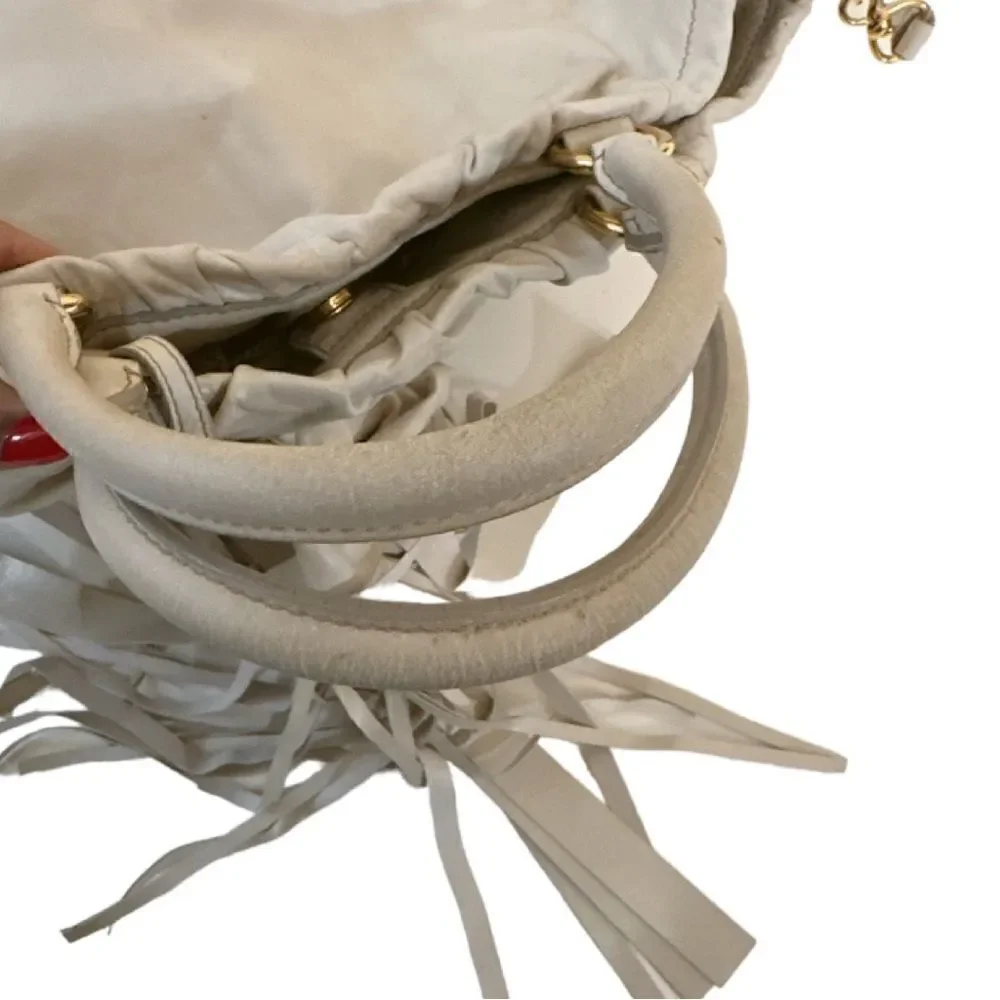 PRADA Vitello Two Way Hobo Beige Fringe Leather Bag - Picture 10 of 15